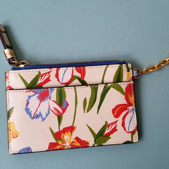 Tory Burch Painted Iris Leather Credit Card Holder with Key Ring - Picture 2 of 4